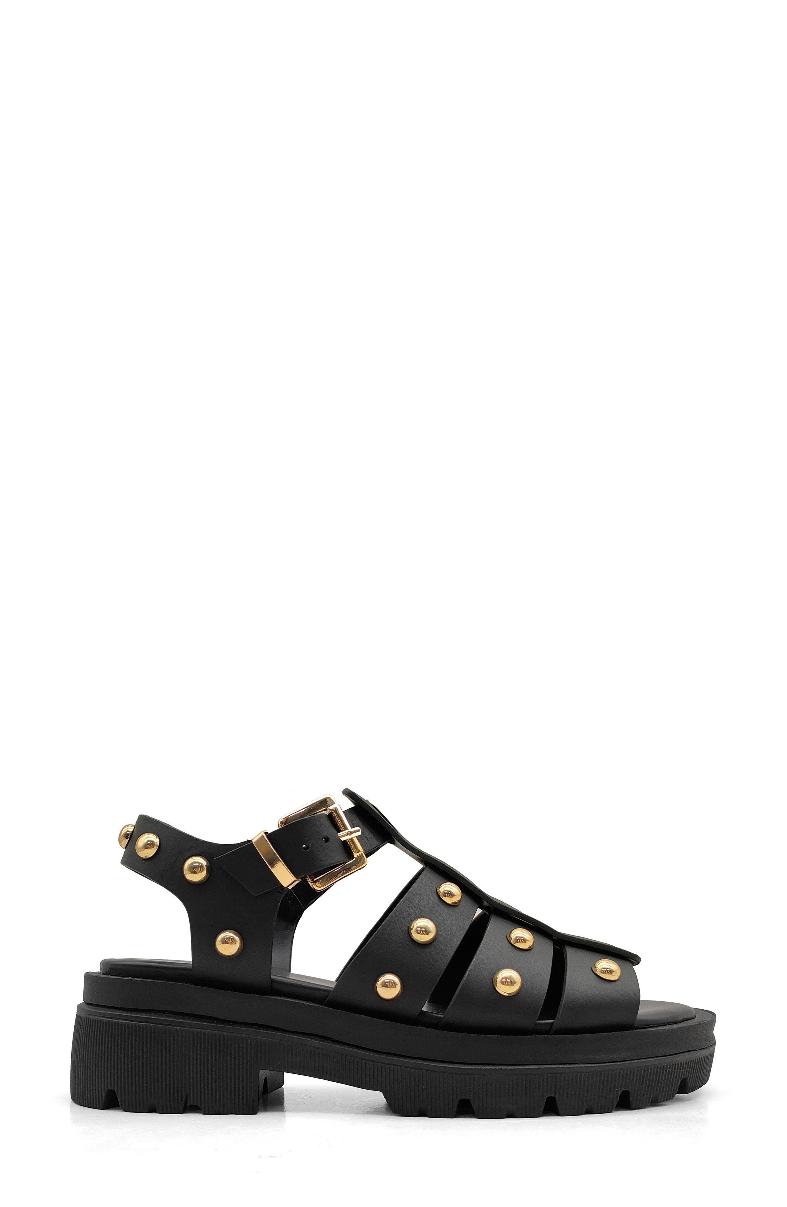 Kenneth Cole Herron Stud Sandal, Alternate, color, Black Leather