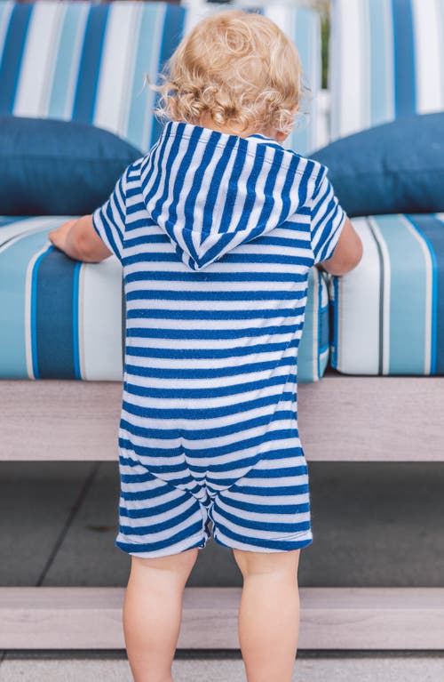 Feather 4 Arrow Finn Stripe Terry Hooded Romper In Navy/white Stripe