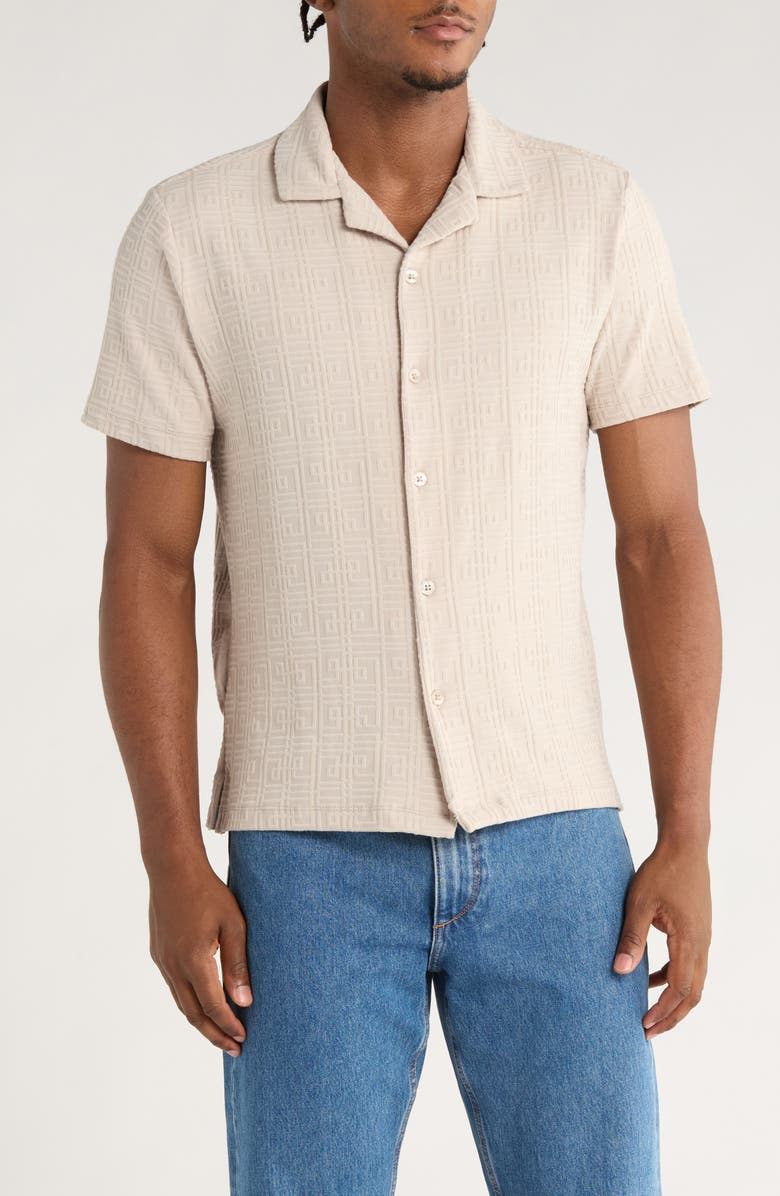DENIM AND FLOWER Sand Textured Camp Shirt, Main, color, Sand