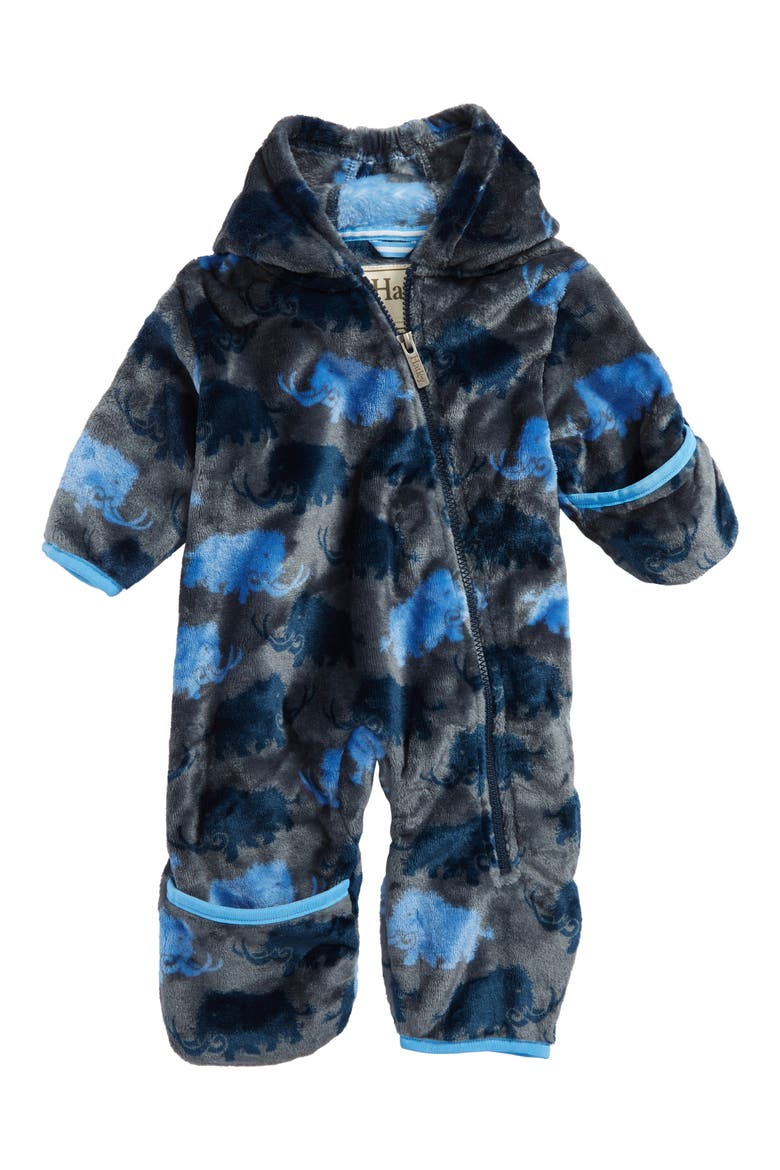 Mammoth Print Fuzzy Fleece Bundlers Snowsuit, Main, color, WOOLLY MAMMOTH