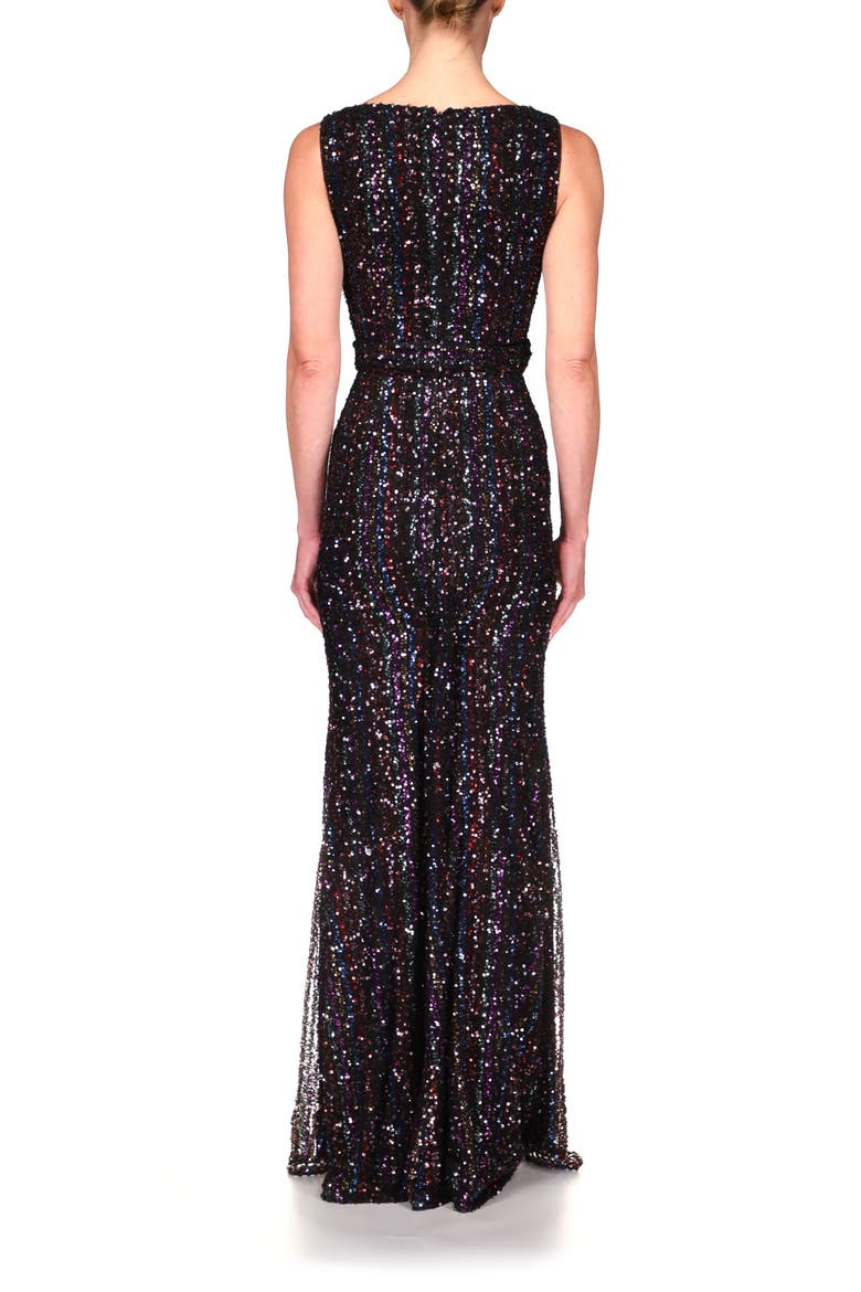 Badgley Mischka Stripe Sequin Gown, Alternate, color, BLACK MULTI