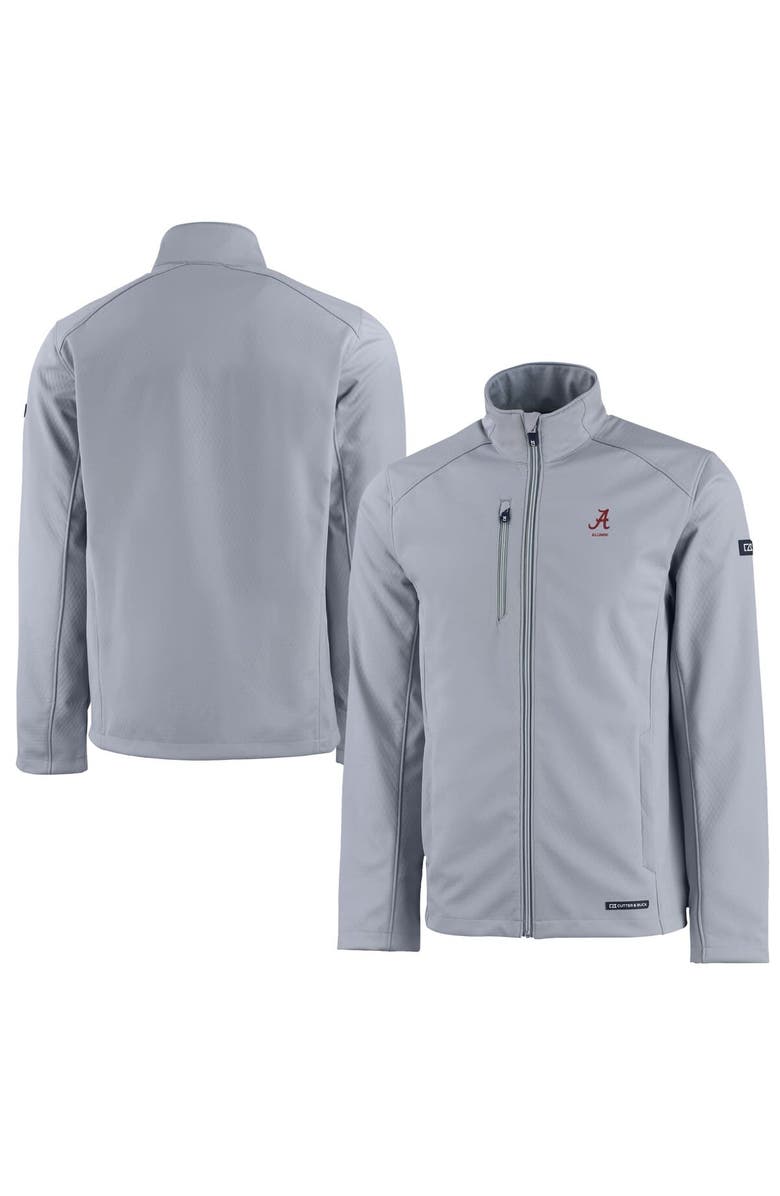 Cutter & Buck Men's Cutter & Buck Gray Alabama Crimson Tide Alumni Logo Evoke Eco Softshell Recycled Full-Zip Jacket, Main, color,