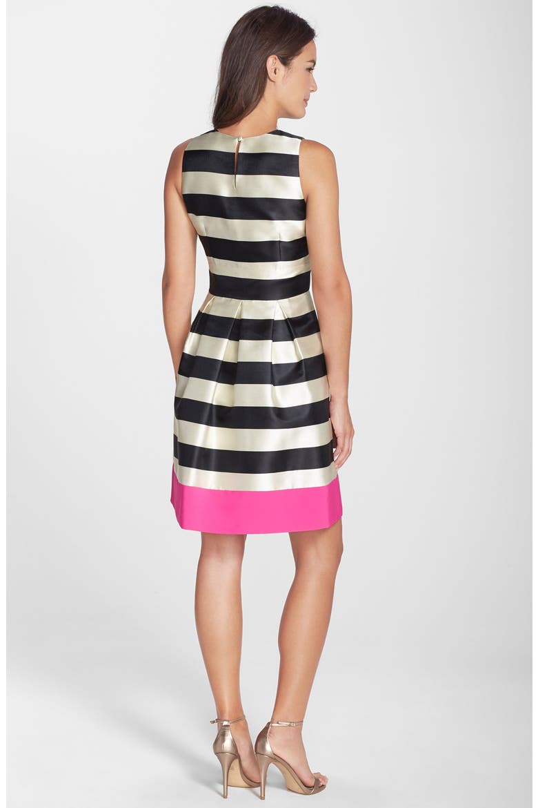 Stripe Crepe Fit & Flare Dress, Alternate, color, BLACK/ WHITE