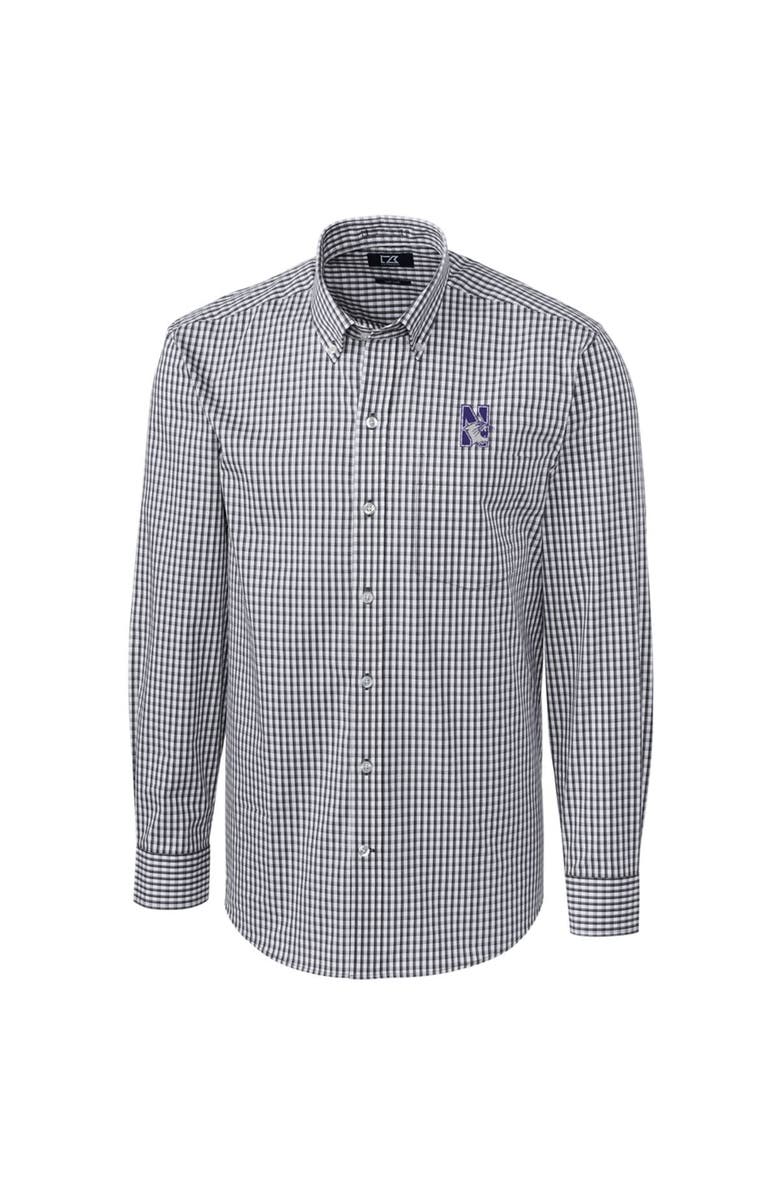 Cutter & Buck Men's Cutter & Buck Charcoal Northwestern Wildcats Big & Tall Stretch Gingham Long Sleeve Button Down Shirt, Main, color, 