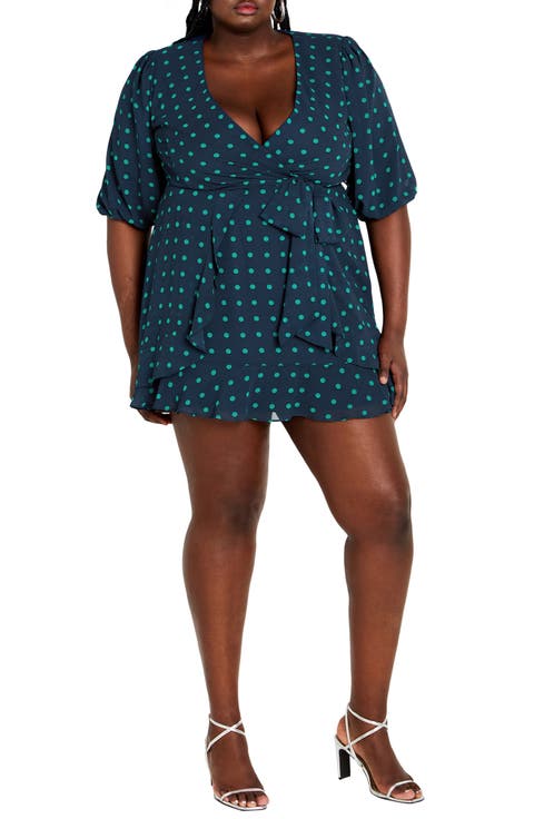 Lavender Puff Sleeve Faux Wrap Dress (Plus)