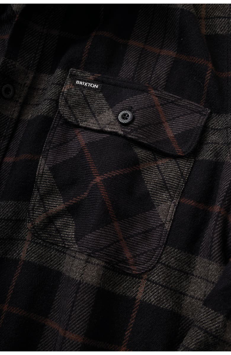 Brixton Bowery Slim Fit Plaid Flannel Button-Up Shirt, Alternate, color, Black/ Charcoal