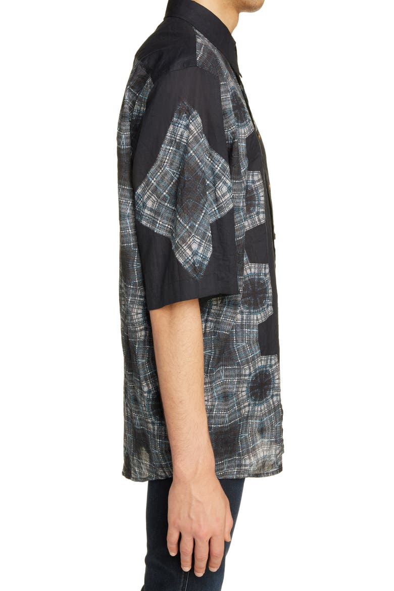 Kaleidoscope Print Short Sleeve Button-Up Shirt, Alternate, color, BLUE