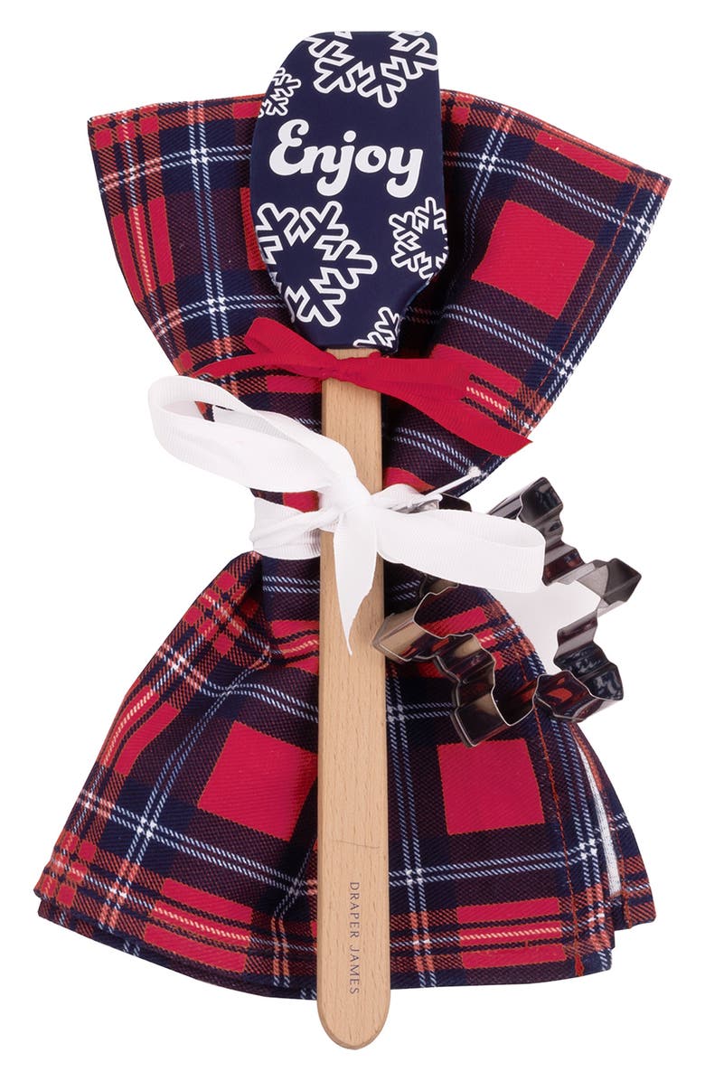 Draper James Angie Plaid Kitchen Towel, Spatula & Cookie Cutter Gift Set, Alternate, color, Multi Red
