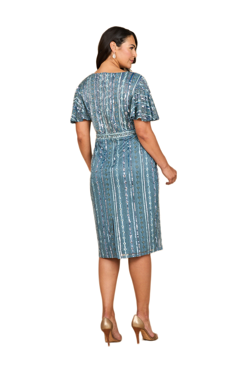 LARA New York Beaded Midi Dress with Flutter Sleeves, Alternate, color, Slate