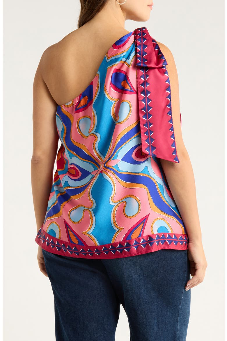 Abstract Print One-Shoulder Top, Alternate, color, RED-MULTI