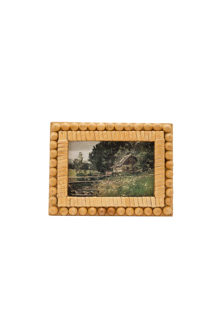 4x6 Rattan and Beaded Picture Frame Wood MDF Rattan & Glass, Main, color, Brown
