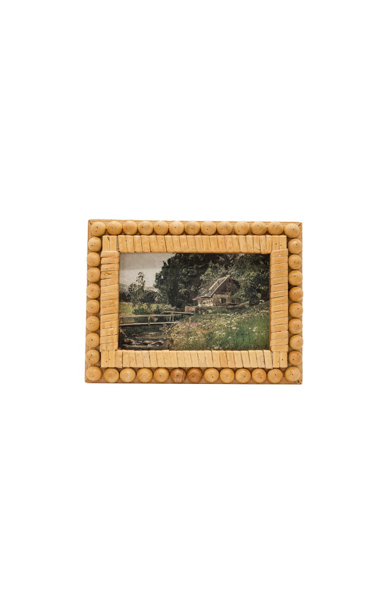 Foreside Home and Garden 4x6 Rattan and Beaded Picture Frame Wood MDF Rattan & Glass, Main, color, Brown