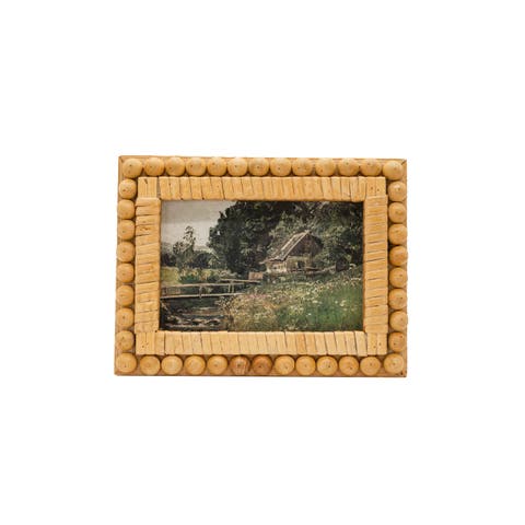 4x6 Rattan and Beaded Picture Frame Wood MDF Rattan & Glass