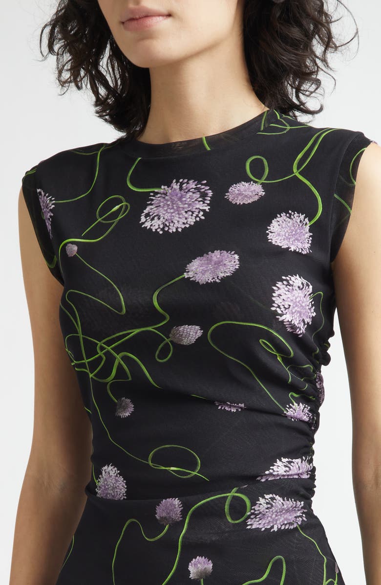 Stella McCartney Twisted Floral Mesh Top, Alternate, color, Black Multi