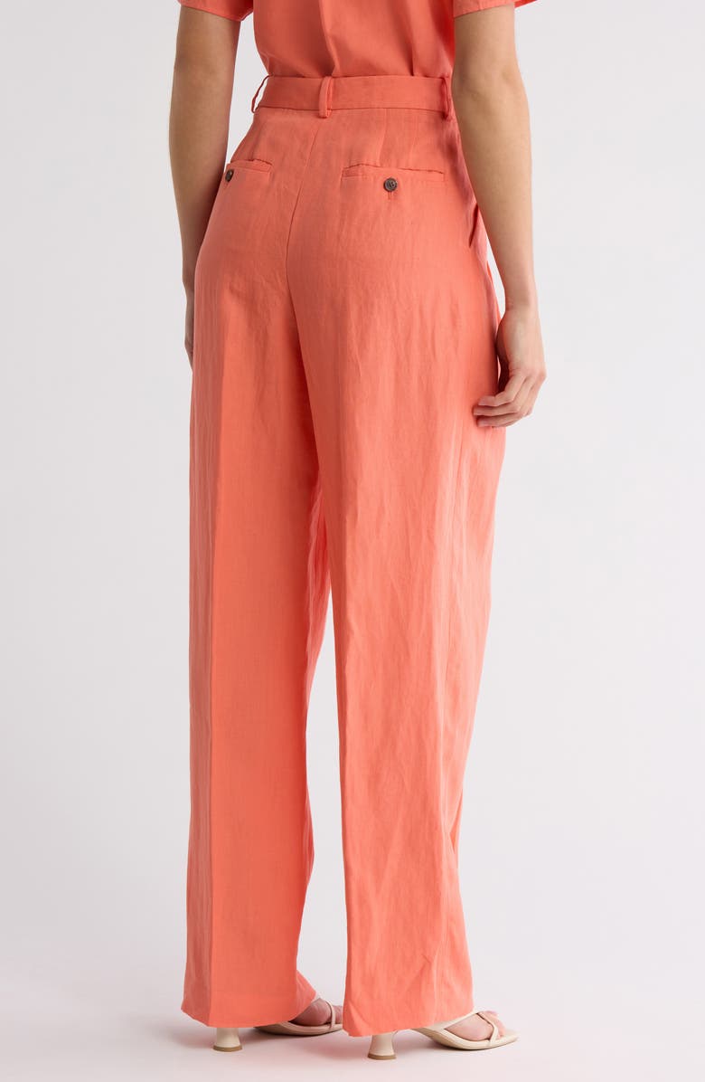 Theory Double Pleat Linen Pants, Alternate, color, Bright Coral