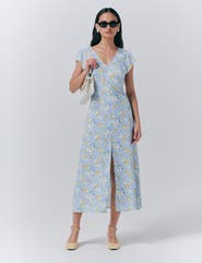 Ghost London Blair Crepe Floral Sleeveless Midi Dress