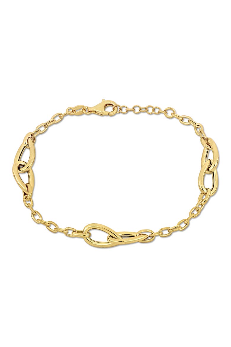 18K Gold Plated Sterling Silver Station Chain Bracelet, Main, color, YELLOW