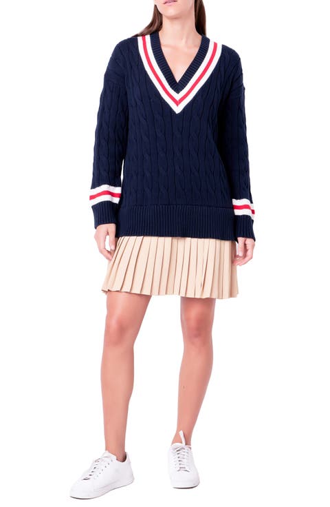 Cable Knit Pleated Sweater Dress