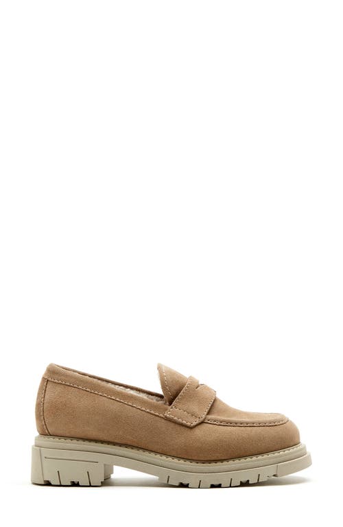 La Canadienne Devin Suede Shearling Penny Loafers In Neutral