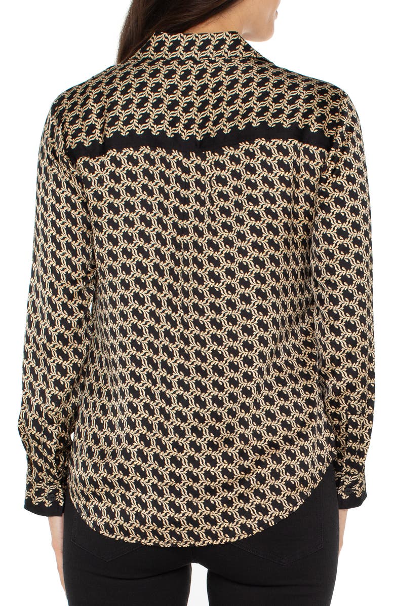 Liverpool Los Angeles Abstract Print Button-Up Shirt, Alternate, color, Black Gold Combo