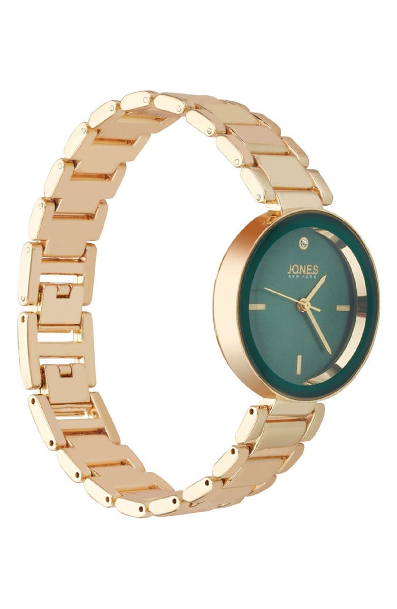 Jones New York Crystal Sunray Quartz Bracelet Watch, 32.5mm, Alternate, color, Gold/ Green