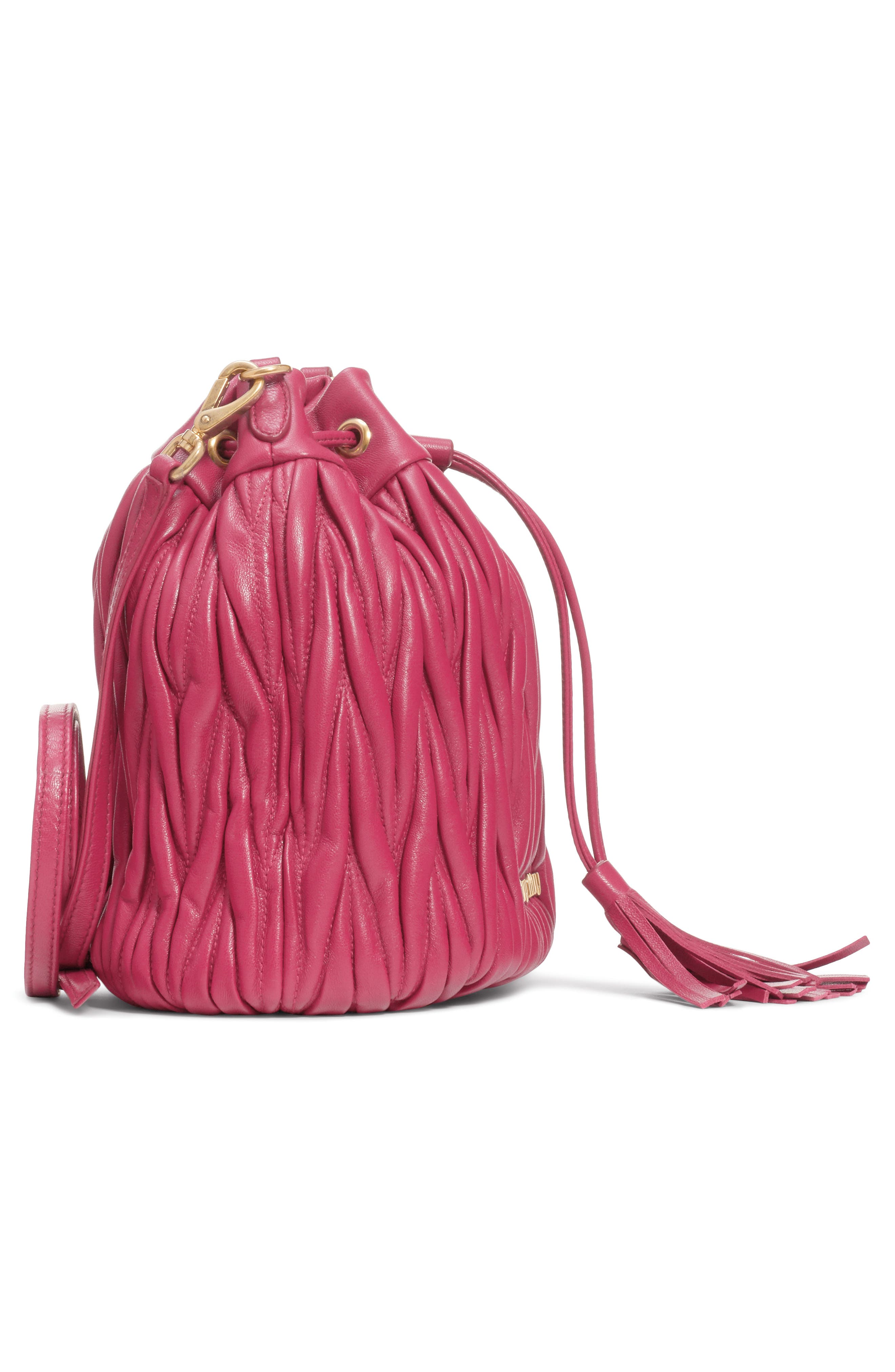 Miu Miu Small Matelassé Leather Bucket Bag, Alternate, color, 