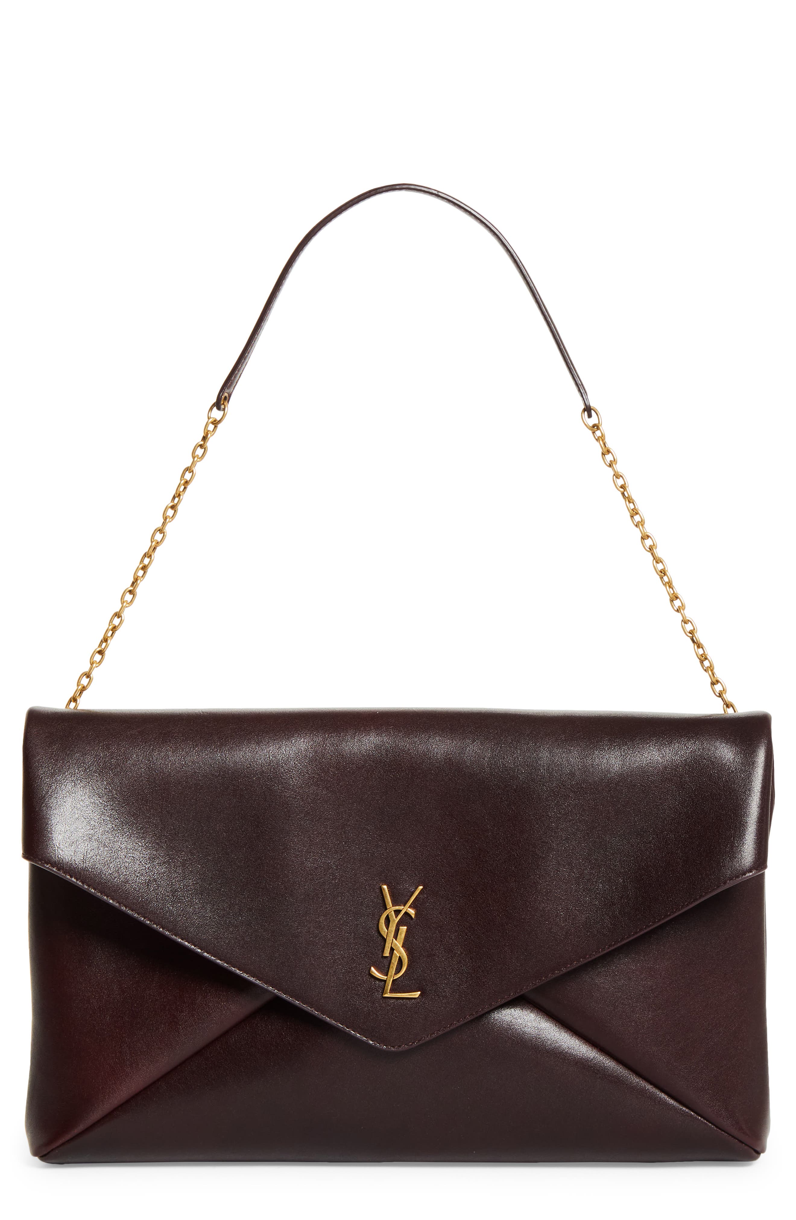 Saint Laurent XXL Cassandre Leather Envelope Shoulder Bag, Main, color, Rouge Cabernet