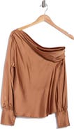 Renee C Asymmetrical Drop Shoulder Satin Top