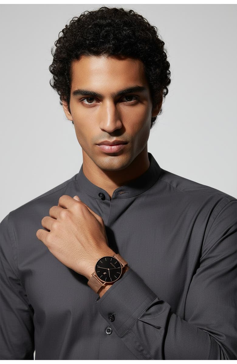 NCMPRBL Advance CRWN Mesh Bracelet Watch, 36MM, Alternate, color, Brushed Rose Gold/Black