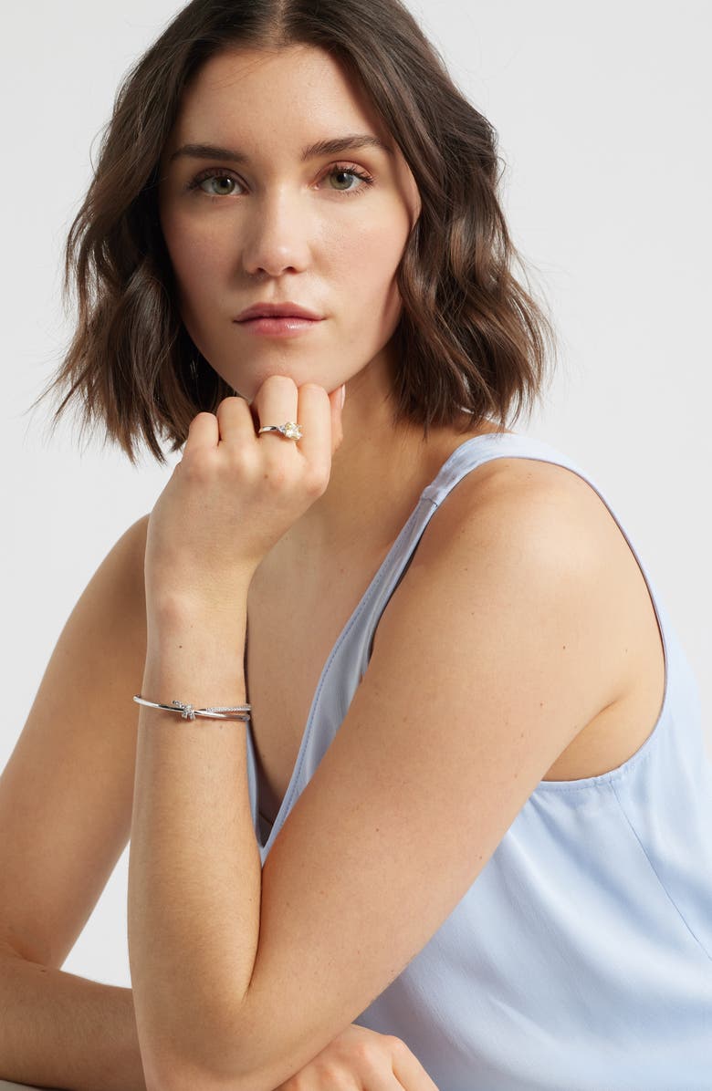 Nordstrom Knotted Cubic Zirconia Open Cuff, Alternate, color, Clear- Silver