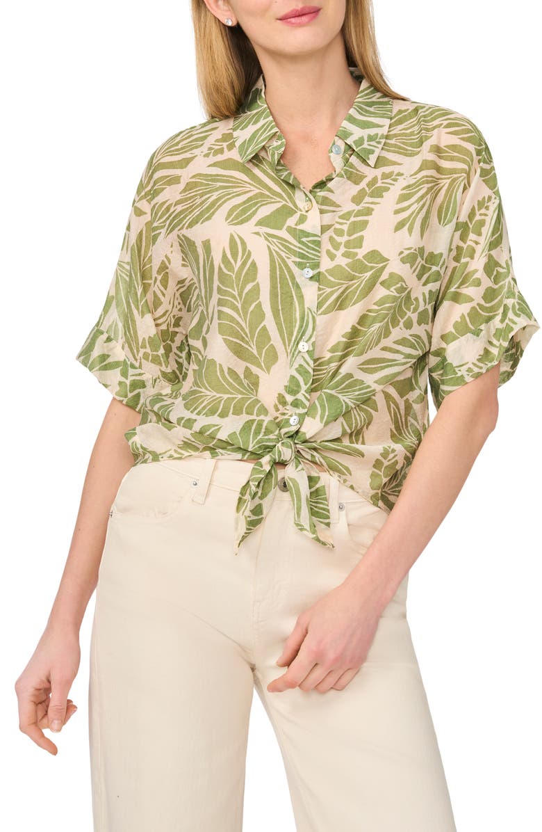 Halogen<sup>®</sup> Tie Front Sleeve Top, Main, color, Green Multi
