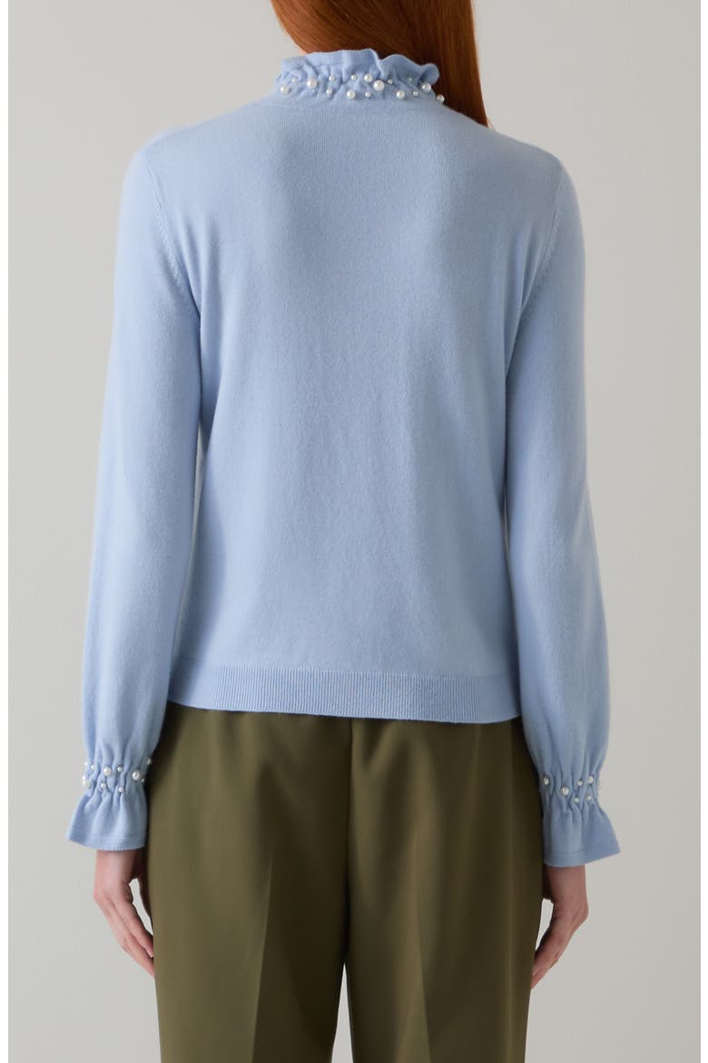 Vera Faux Pearl Accent Ruffle Sweater, Alternate, color, BLUE MULTI