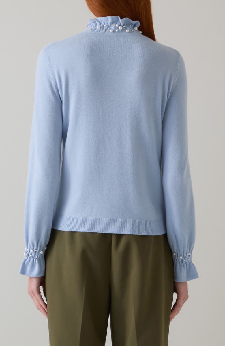 LK Bennett Vera Faux Pearl Accent Ruffle Sweater, Alternate, color, Blue Multi