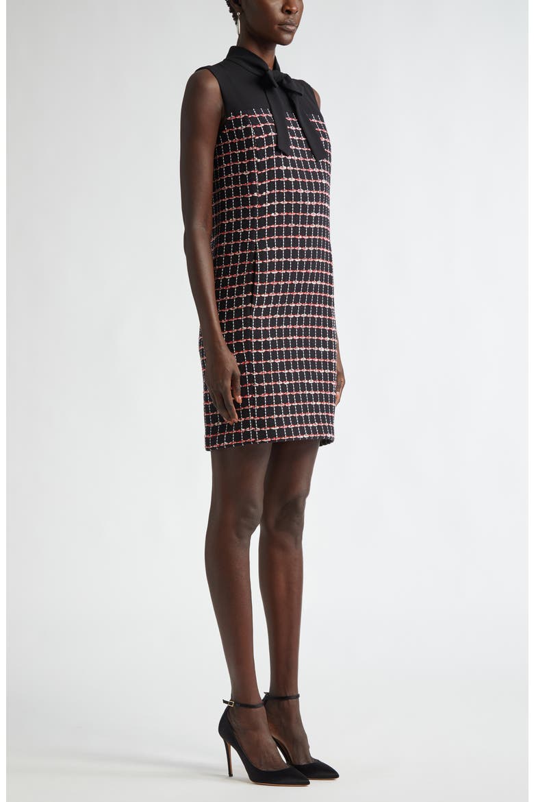 Windowpane Check Mixed Media Sleeveless Sheath Dress, Alternate, color, BLACK/ HAUTE RED/ PEARL MULTI