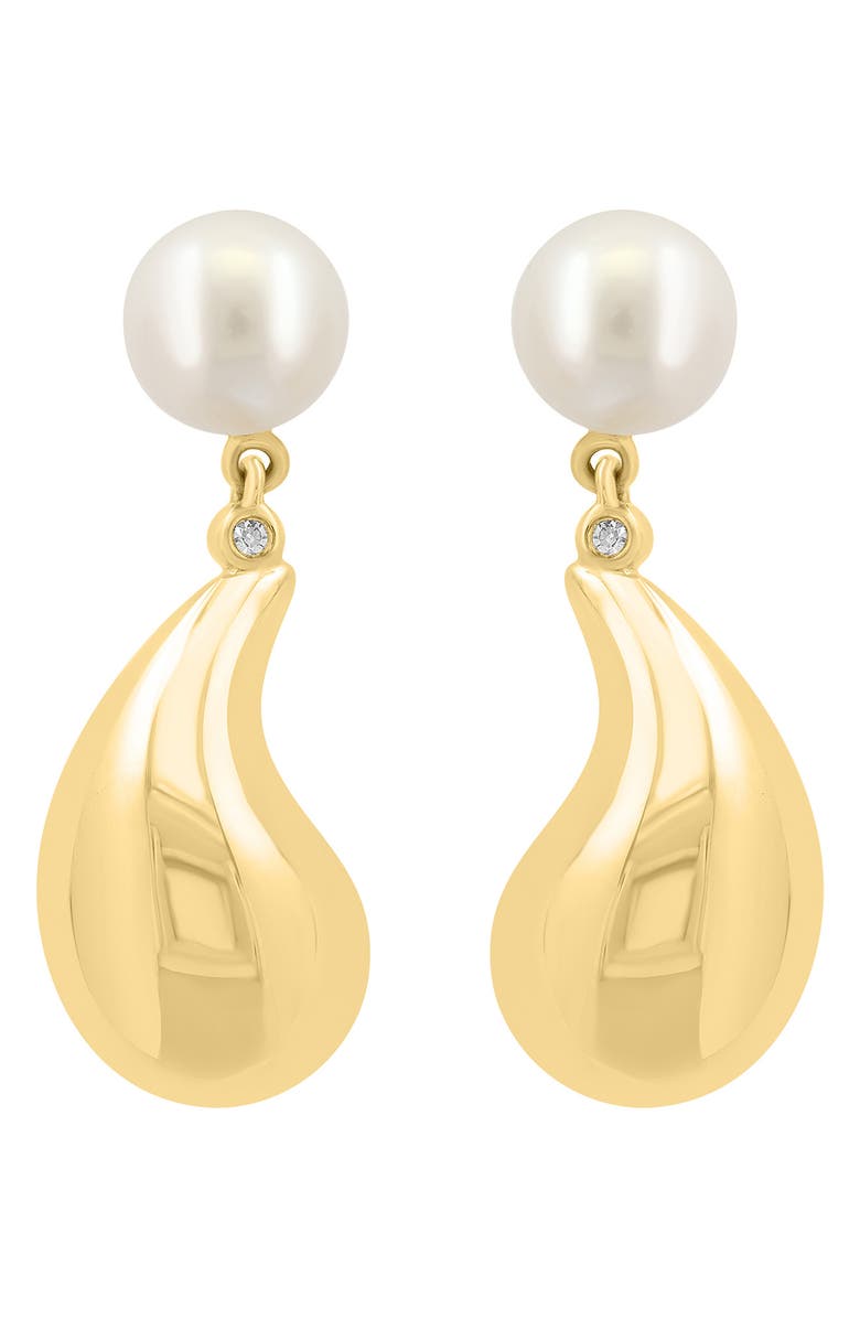 EFFY Freshwater Pearl & Diamond Drop Earrings - 0.1ct., Alternate, color, Gold