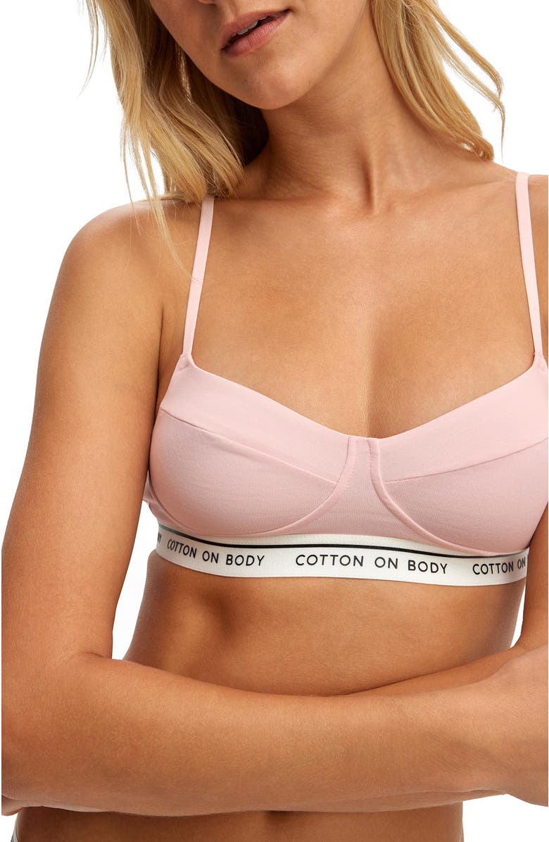 COTTON ON BODY Women's Branded Cotton Balconette Bralette, Alternate, color, Pink Kiss
