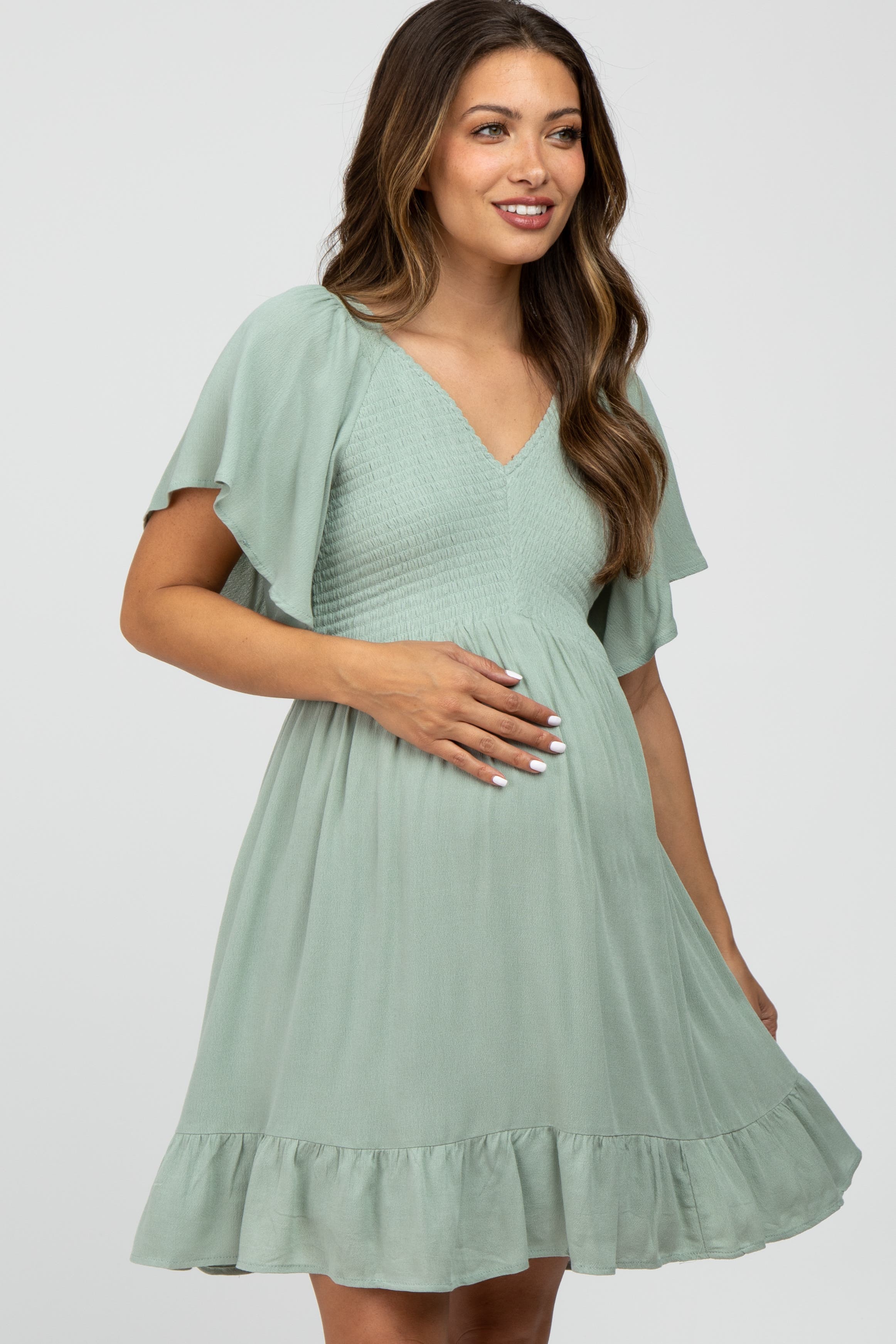 Smocked Front Ruffle Hem Dress - image 2