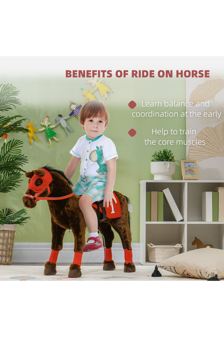 Kids Ride-on Horse, Neighing Sound, Saddle, Stirrups, Alternate, color, Brown