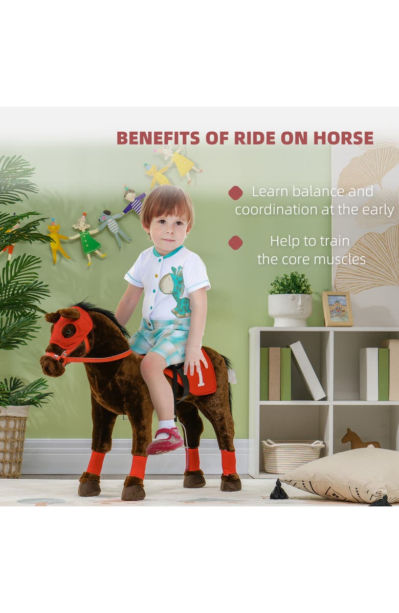 Qaba Kids Ride-on Horse, Neighing Sound, Saddle, Stirrups, Alternate, color, Brown