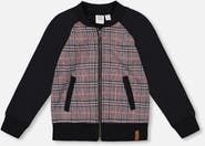 Deux par Deux Bi-Material Zip Front Jacket Plaid