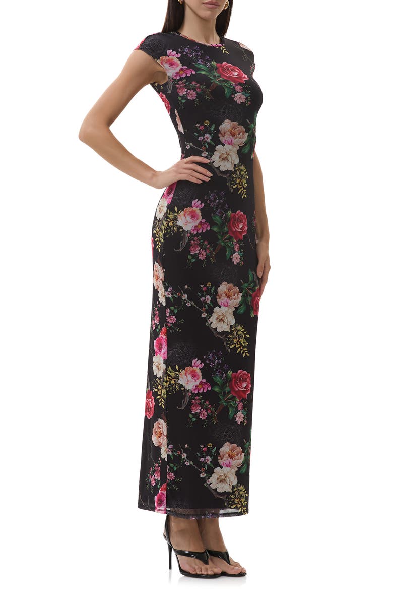 AFRM Cody Print Mesh Dress, Alternate, color, Noir Summer Rose