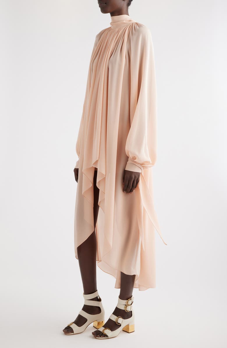 Chloé Long Sleeve High-Low Silk Crepe Dress, Alternate, color,