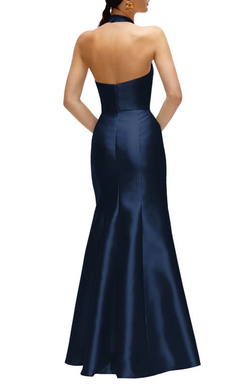 Alfred Sung Halter Satin Trumpet Gown In Midnight