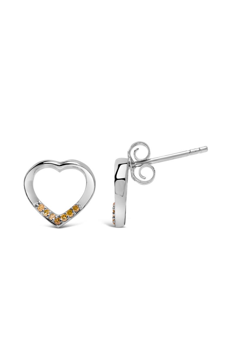 Haus of Brilliance Silver Yellow Diamond Accent Open Heart Stud Earrings, Alternate, color, White