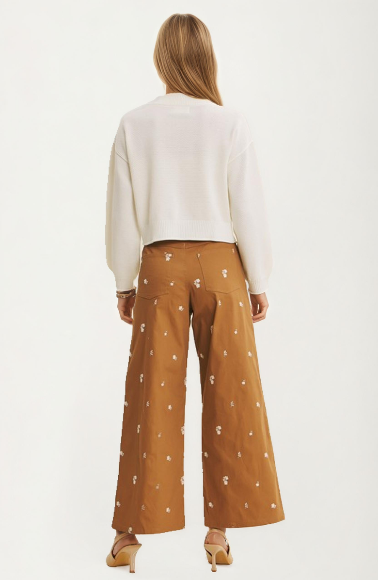 Knit and Lounge Delicate Embroidered Floral Wide-Leg Cropped Pants, Alternate, color, 