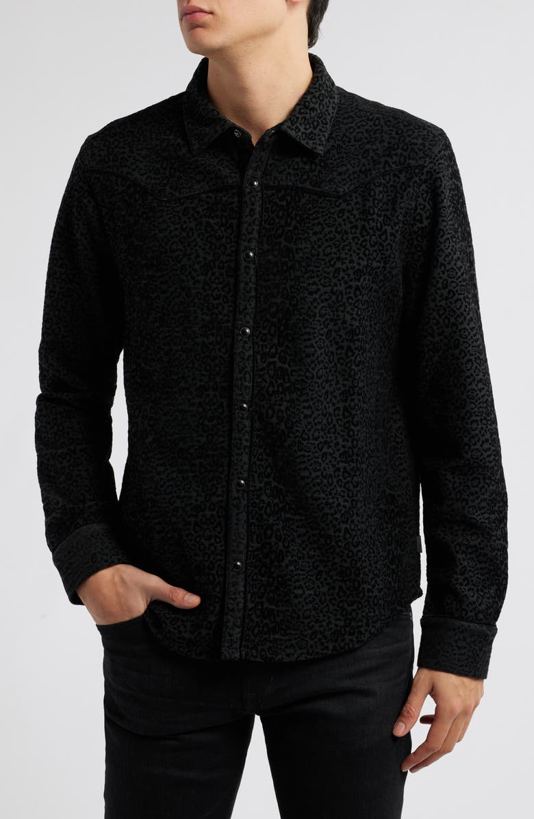 John Varvatos Haven Textured Leopard Spot Snap-Up Western Shirt, Main, color, 