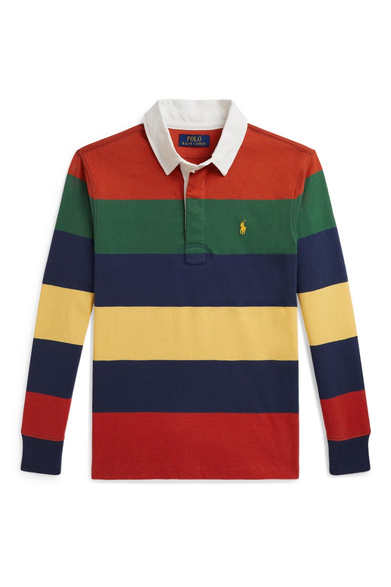 Kids' Cotton Jersey Rugby Shirt, Main, color, POST RED MULTI