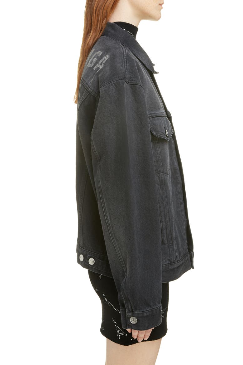 Embellished Logo Denim Jacket, Alternate, color, 1103-VINTAGE BLACK WASH