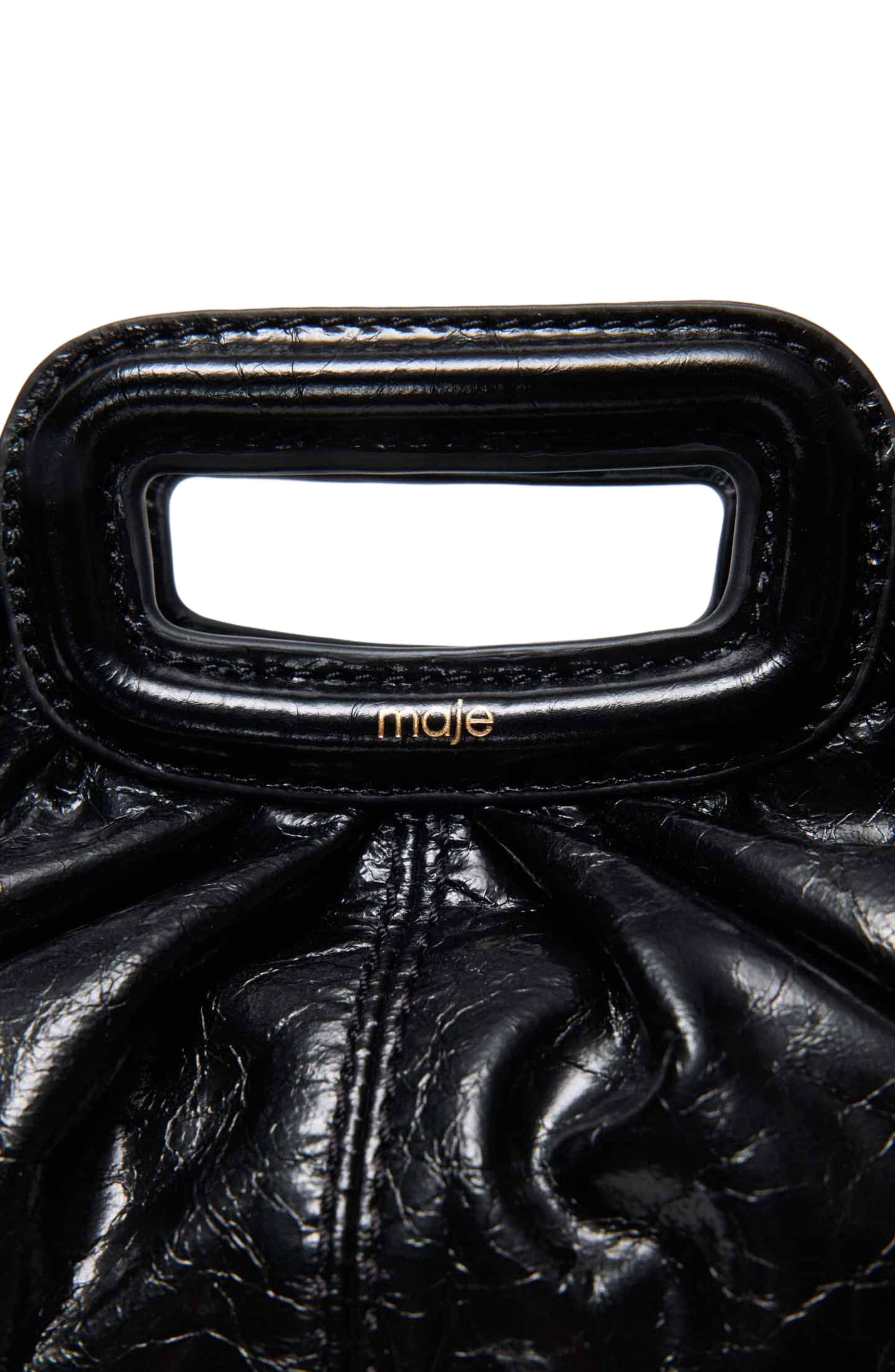 maje Crackled leather mini clutch, Alternate, color, Black