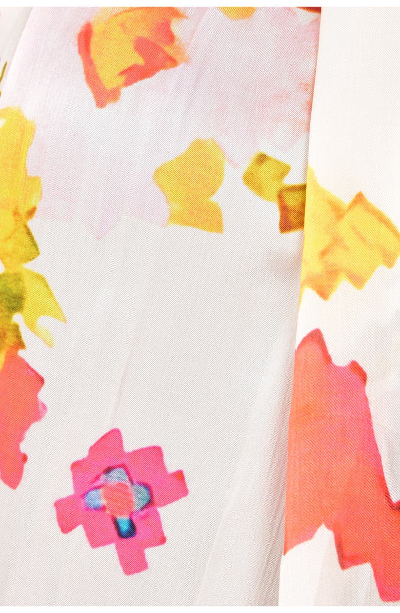 RAAS Printed Silk Scarf with Asymmetric Cutwork Border, Alternate, color, White